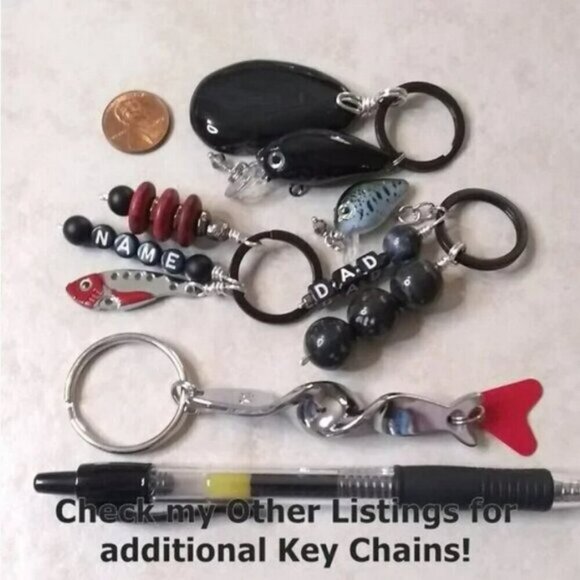 Orange + Blue! Fishing Lure Key Chain - Angler Dad Key Ring! Choose His Name! - Picture 11 of 12